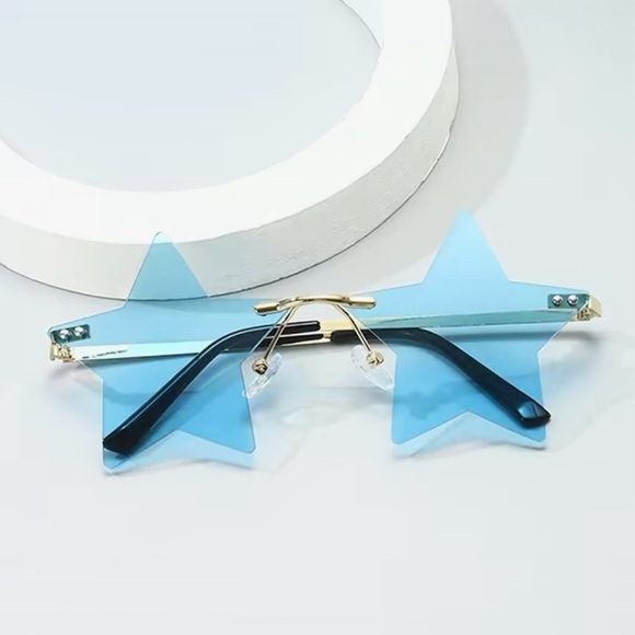 Star-Shaped Sunglasses Rimless Blue Gold Fun Festival Party EDM New Year's - Picture 14 of 15